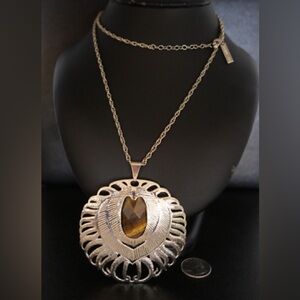 Vintage Kendra Scott Lennox Feather Pendant Necklace with Tiger Eye Stone